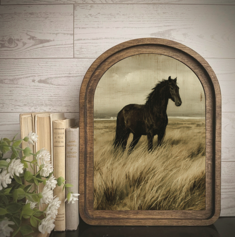 Arch Frame Art Horse Field Fall | Moody Wood & Canvas: Small