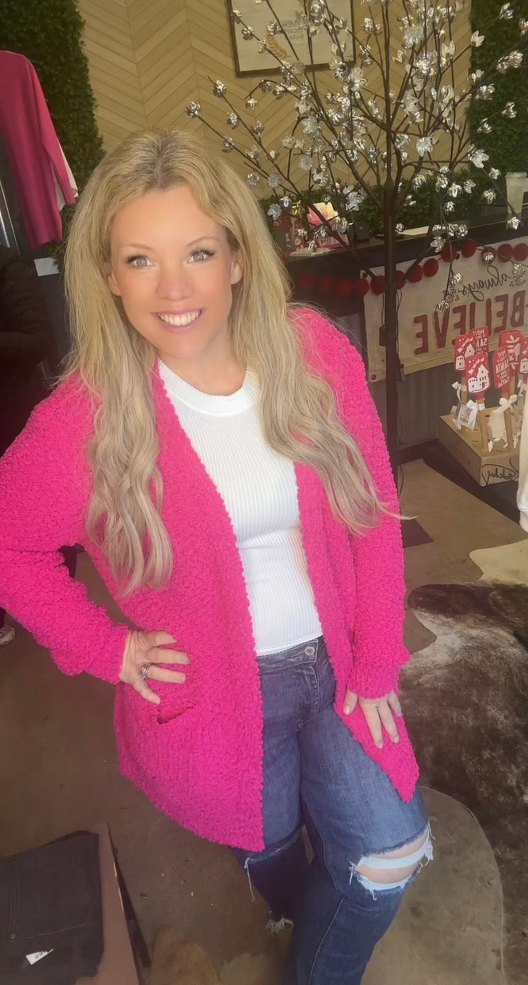 Hot pink popcorn Cardi