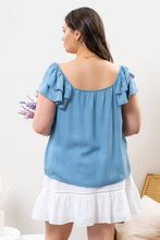 CURVY CHAMBRAY RUFFLE TOP