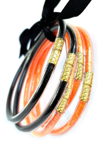 Orange Black Sparkle Jelly Tube Bracelet 5pc Set