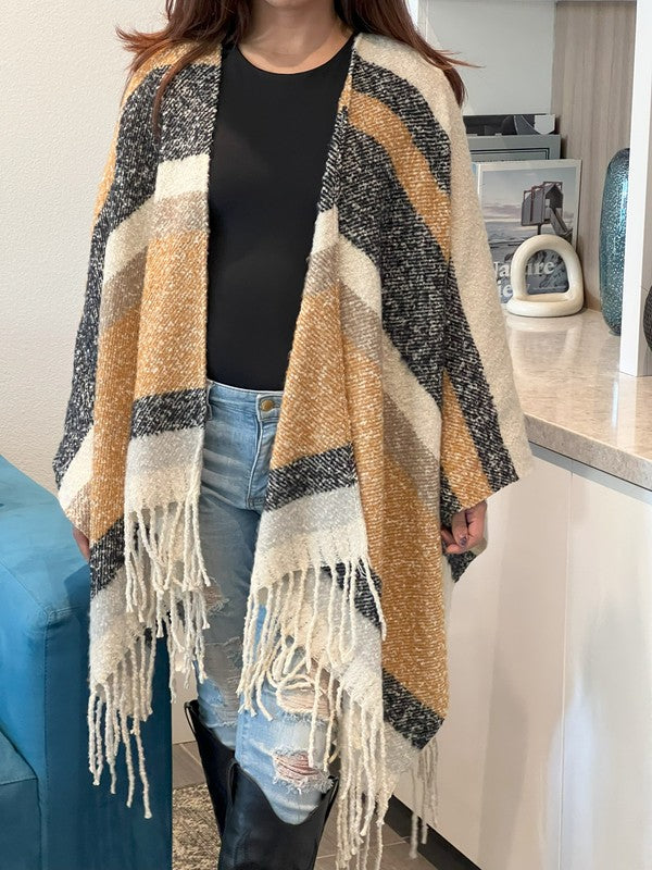 Navy Cream Poncho