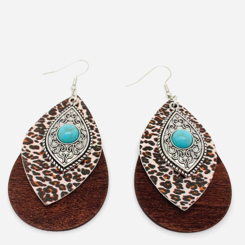 Wood Leather Alloy Earrings Multi-layer Combination: As picture shown