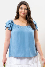 CURVY CHAMBRAY RUFFLE TOP