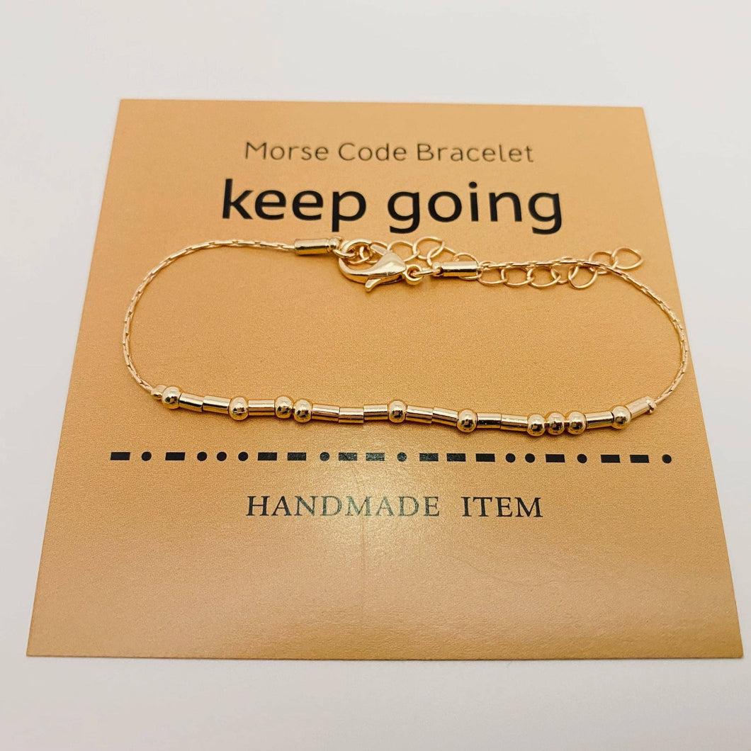 Handmade Golden Morse Code Bracelet: KEEP GOING