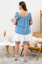 CURVY CHAMBRAY RUFFLE TOP