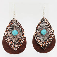 Wood Leather Alloy Earrings Multi-layer Combination: As picture shown