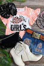 LET'S GO GIRLS" RUFFLE GRAPHIC TOP & DENIM SHORTS.